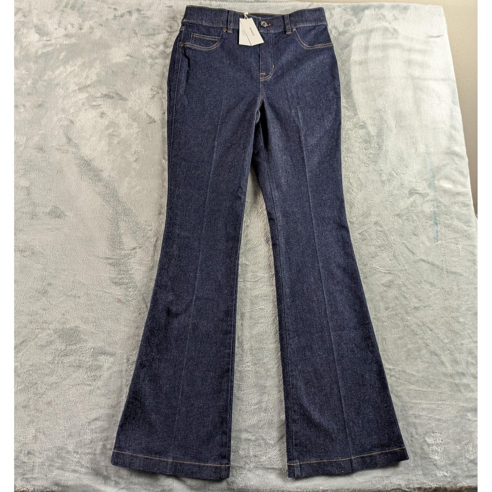 Spanx Jeans Women Medium Blue Raw Indigo Flare High Rise Shaping Stretch Pull On